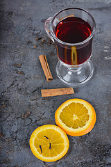 Image showing Red mulled wine and different spices