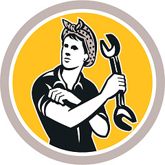 Image showing Female Mechanic Wrench Circle Retro