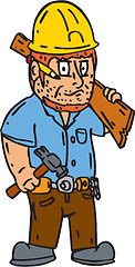 Image showing Carpenter Builder Hammer Wood Plank Cartoon