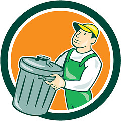 Image showing Garbage Collector Carrying Bin Circle Cartoon