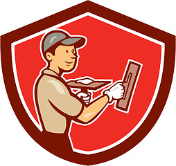 Image showing Plasterer Masonry Worker Shield Cartoon