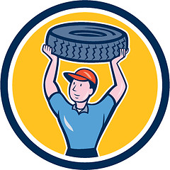 Image showing Tireman Mechanic With Tire Cartoon Circle