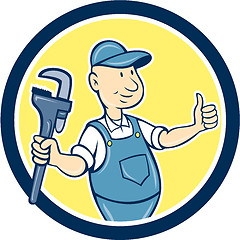 Image showing Plumber Monkey Wrench Thumbs Up Cartoon