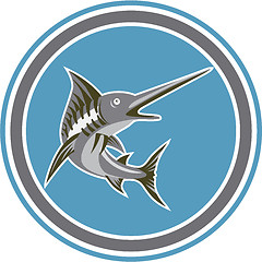 Image showing Blue Marlin Fish Jumping Circle Retro