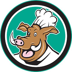 Image showing Wild Pig Boar Chef Cook Head Circle Cartoon