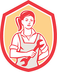 Image showing Female Mechanic Spanner Shield Retro