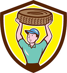 Image showing Tireman Mechanic With Tire Cartoon Shield