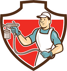 Image showing Painter Spray Gun Spraying Shield Cartoon