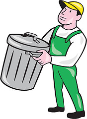 Image showing Garbage Collector Carrying Bin Cartoon