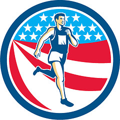 Image showing American Marathon Runner Running Circle Retro