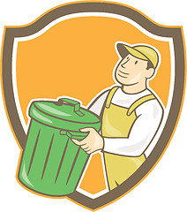 Image showing Garbage Collector Carrying Bin Shield Cartoon