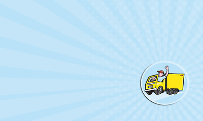 Image showing Business card Delivery Truck Driver Waving Cartoon