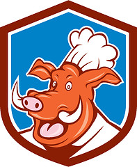 Image showing Wild Pig Boar Chef Cook Head Shield Cartoon