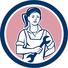 Image showing Female Mechanic Spanner Circle Retro