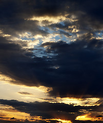 Image showing Sunrise sky with sun and sunrays