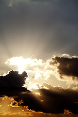 Image showing Sunset sky with sunrays