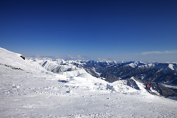 Image showing Off-piste slope and warning sign of avalanches