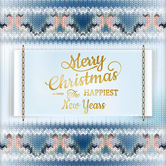 Image showing Christmas label with knitted pattern. EPS 10