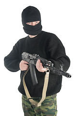 Image showing Man in black mask stands with AK-74 machine gun