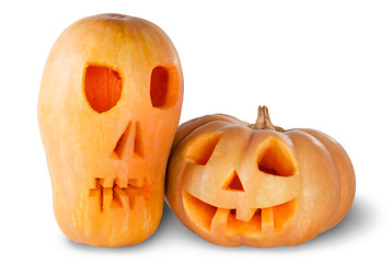 Image showing Two Jack O'Lantern Halloween Pumpkins