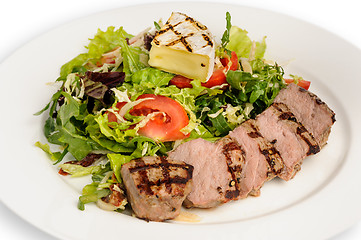 Image showing Veal meat with fresh vegetable salad