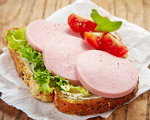 Image showing sandwich with sliced sausage