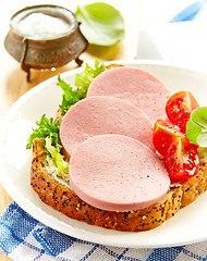 Image showing sandwich with sliced sausage