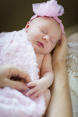 Image showing Hands of Mother Holding Her Newborn Baby Girl