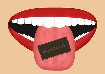 Image showing Mouth Eating Piece of Chocolate