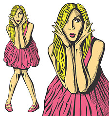 Image showing Vector Surprised Blonde in Pink Dress
