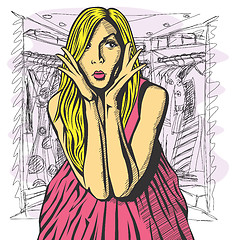 Image showing Vector Surprised Blonde in Pink Dress