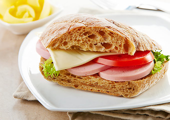 Image showing sandwich with sausage and tomato