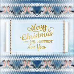 Image showing Christmas label with knitted pattern. EPS 10