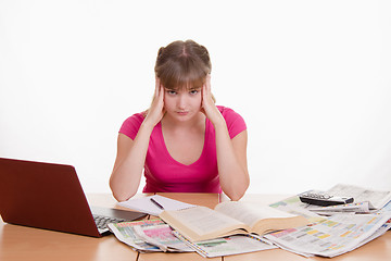 Image showing The girl has a headache from job search