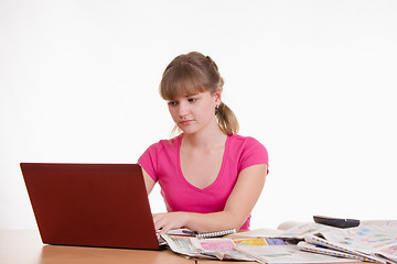 Image showing Girl working behind the notebook