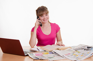 Image showing Happy girl calling employer
