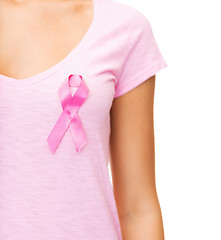 Image showing woman with pink cancer awareness ribbon