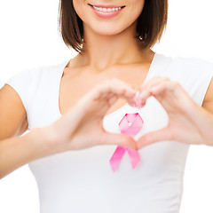 Image showing woman with pink cancer ribbon