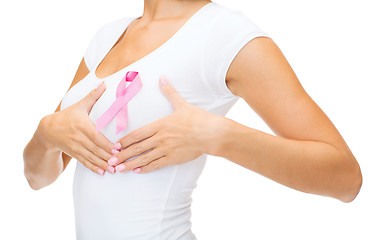 Image showing woman with pink cancer awareness ribbon