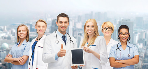 Image showing team or group of doctors with tablet pc computer