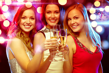 Image showing three smiling women with champagne glasses