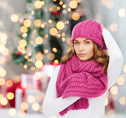 Image showing smiling young woman in winter clothes