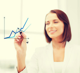 Image showing businesswoman drawing graps in the air