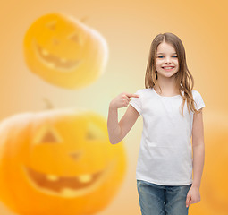 Image showing smiling little girl in white blank t-shirt