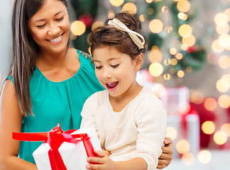 Image showing happy mother and little girl with gift box