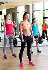 Image showing group of women with barbells in gym