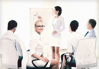 Image showing businesswoman on business meeting in office