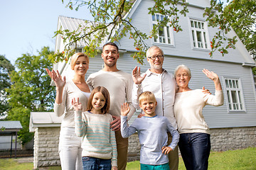 Image showing happy family in front of house outdoors