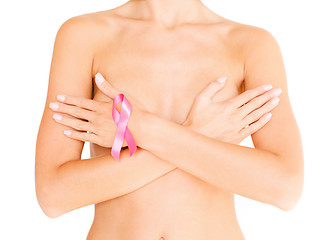 Image showing naked woman with breast cancer awareness ribbon