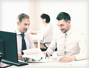 Image showing businessmen with notebook and tablet pc